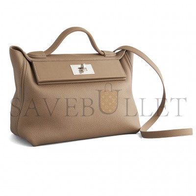 HERMÈS 24/24 29 CLEMENCE BEIGE DE WEIMAR PALLADIUM HARDWARE H075241CPAT (29*24*15cm)